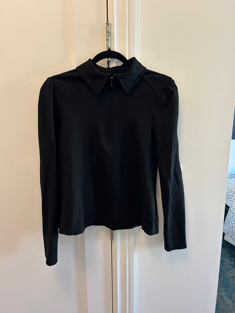 ME+EM Black Long-Sleeve Collared Button-Front Top